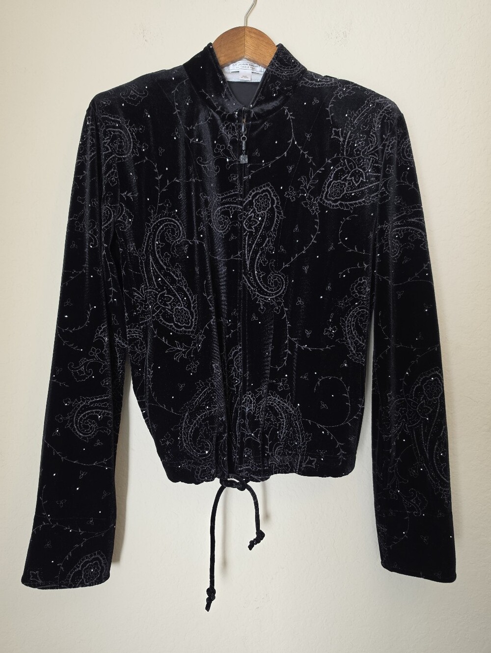 Vintage St. John Sport Marie‎ Gray Velour Track Jacket Black Shimmer Zip Up Y2K